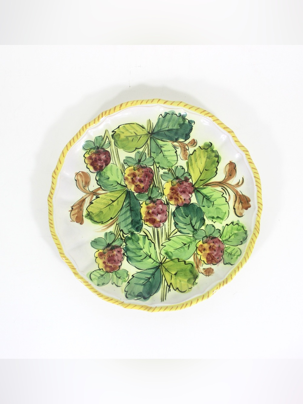 Vintage 11” Italian Renaissance Revival Hand Painted Strawberry Fruit Plate Ital